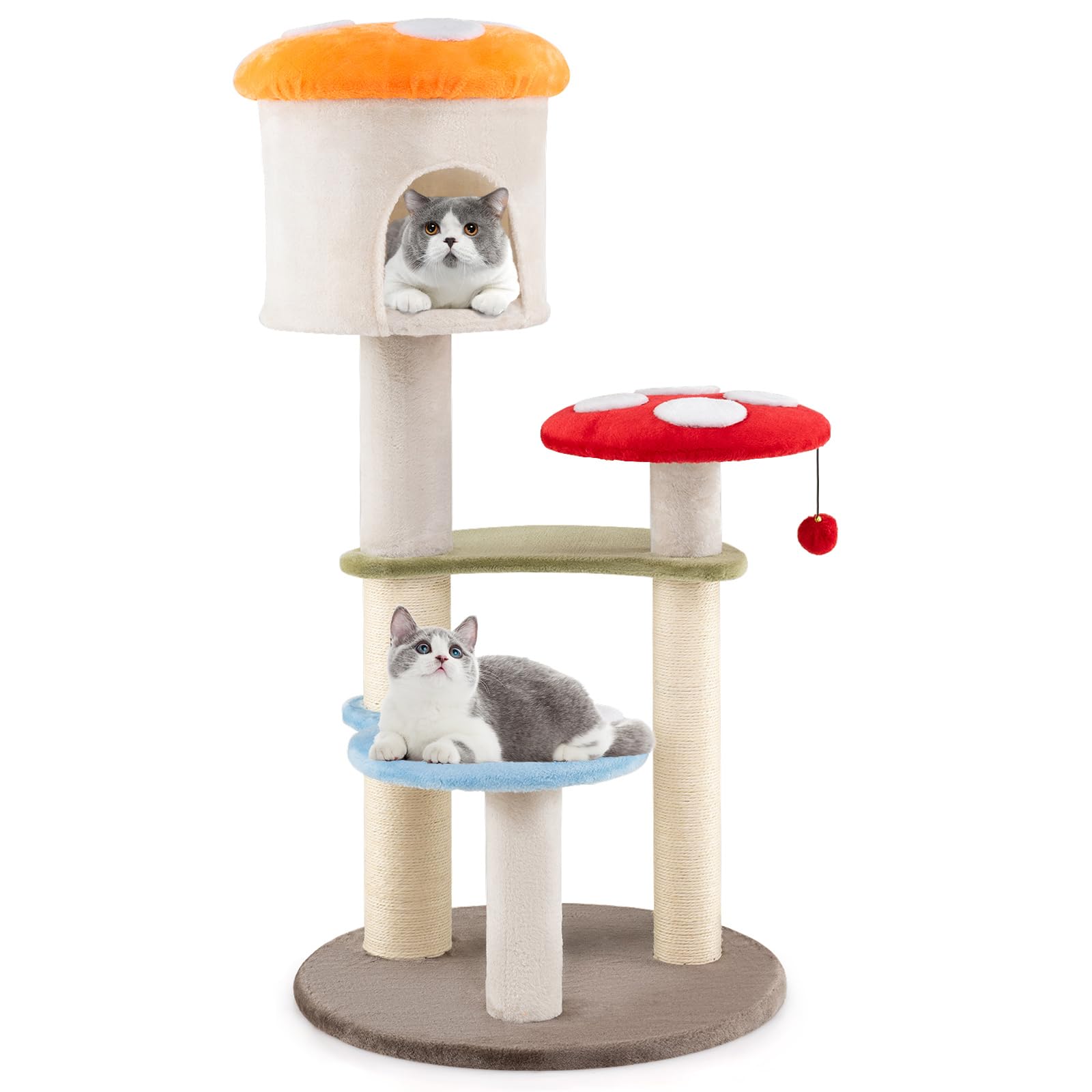 Arbre à chat Tangkula en forme de champignon, tour à chat mignonne de 122 cm avec poteaux à gratter en sisal, appartement supérieur
